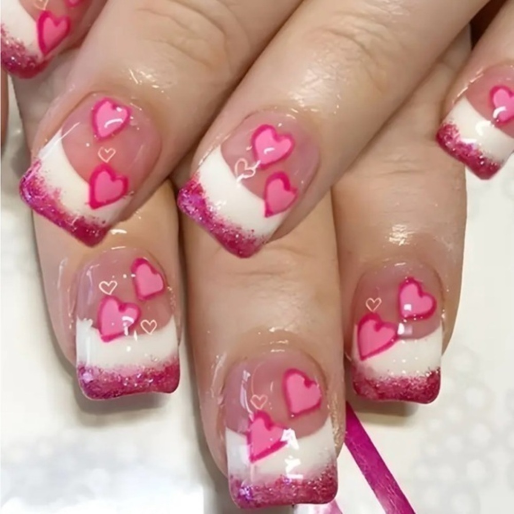 Pink Heart Fake Press On Nails NWT